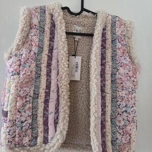 Sea Floral Sherpa Vest Kids Size 8 New